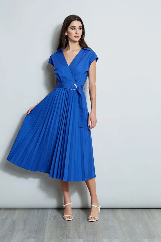 Elie Tahari Midi Dresses Mock Wrap Pleated Shirt Dress Sailor 8211 Women