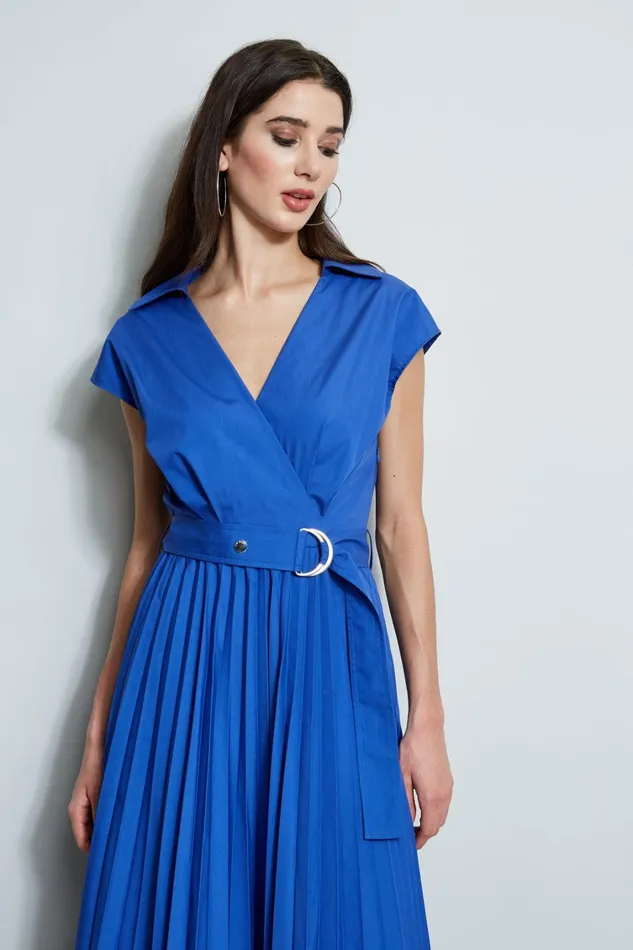 Elie Tahari Midi Dresses Mock Wrap Pleated Shirt Dress Sailor 8211 Women