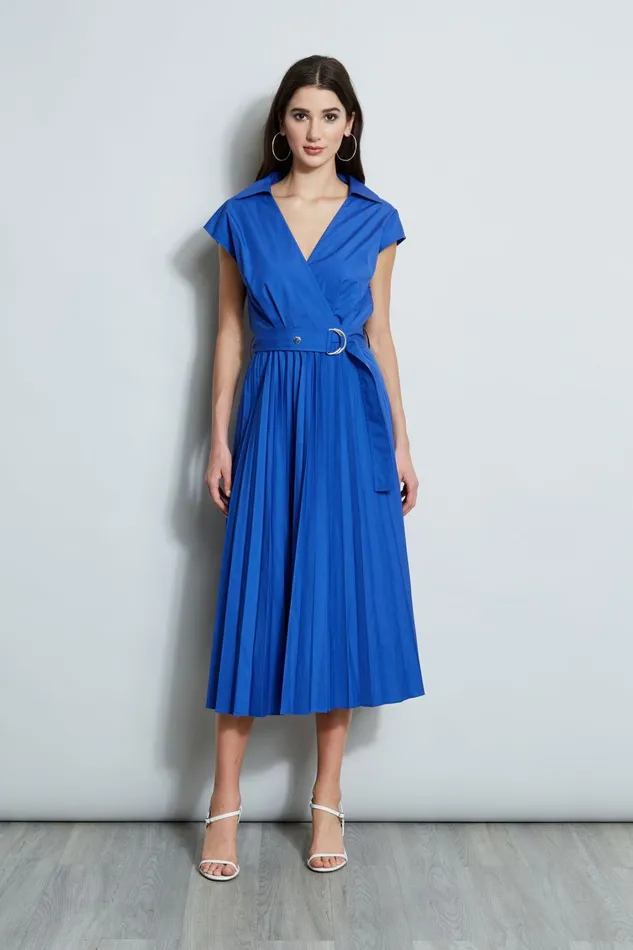 Elie Tahari Midi Dresses Mock Wrap Pleated Shirt Dress Sailor 8211 Women
