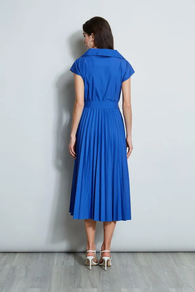 Elie Tahari Midi Dresses Mock Wrap Pleated Shirt Dress Sailor 8211 Women
