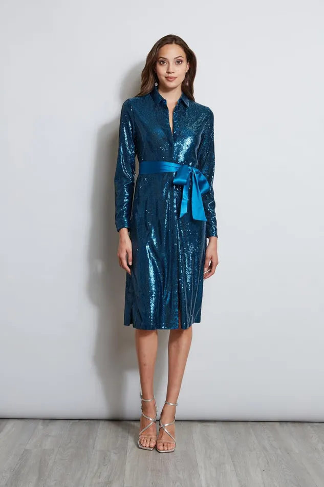 Elie Tahari Midi Dresses Sequin Shirt Dress Teal 8211 Women