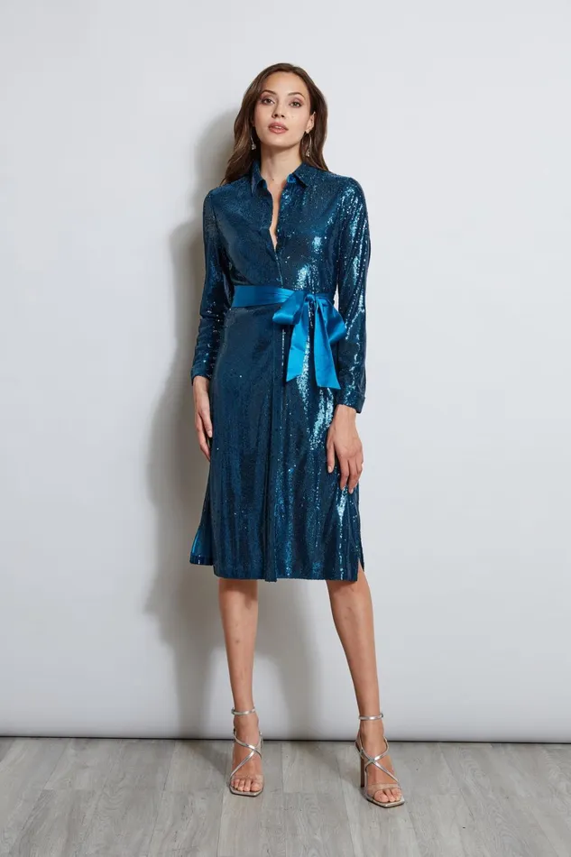 Elie Tahari Midi Dresses Sequin Shirt Dress Teal 8211 Women