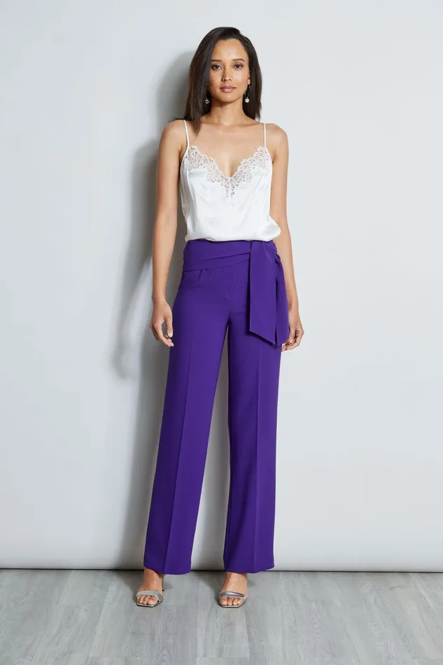 Elie Tahari Pants Wide Leg Sash Pant Plum 8211 Women