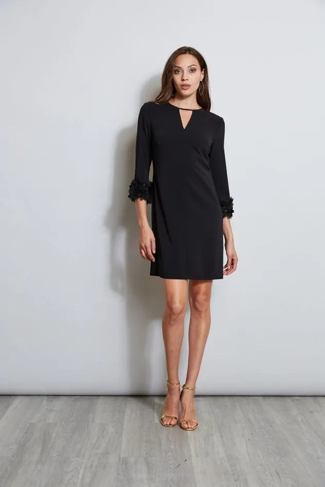 Elie Tahari Short Dresses Flower Applique Sleeve Dress Black 8211 Women