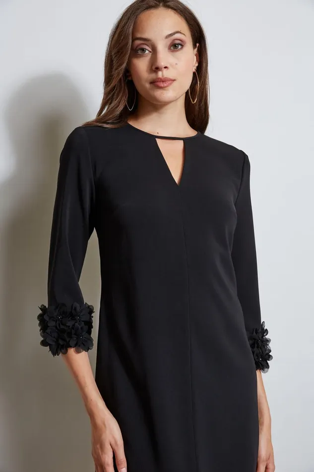 Elie Tahari Short Dresses Flower Applique Sleeve Dress Black 8211 Women