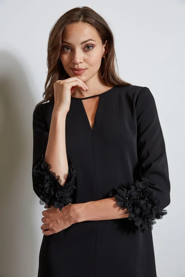 Elie Tahari Short Dresses Flower Applique Sleeve Dress Black 8211 Women