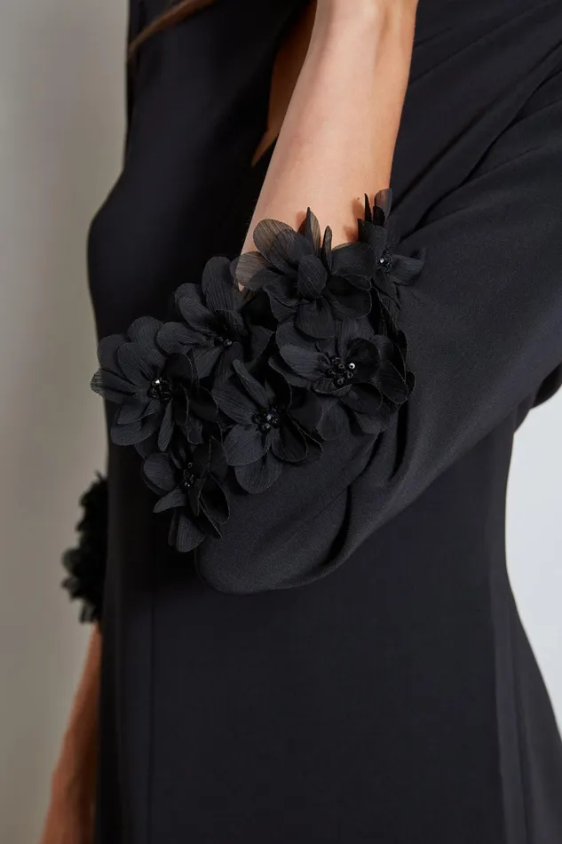 Elie Tahari Short Dresses Flower Applique Sleeve Dress Black 8211 Women