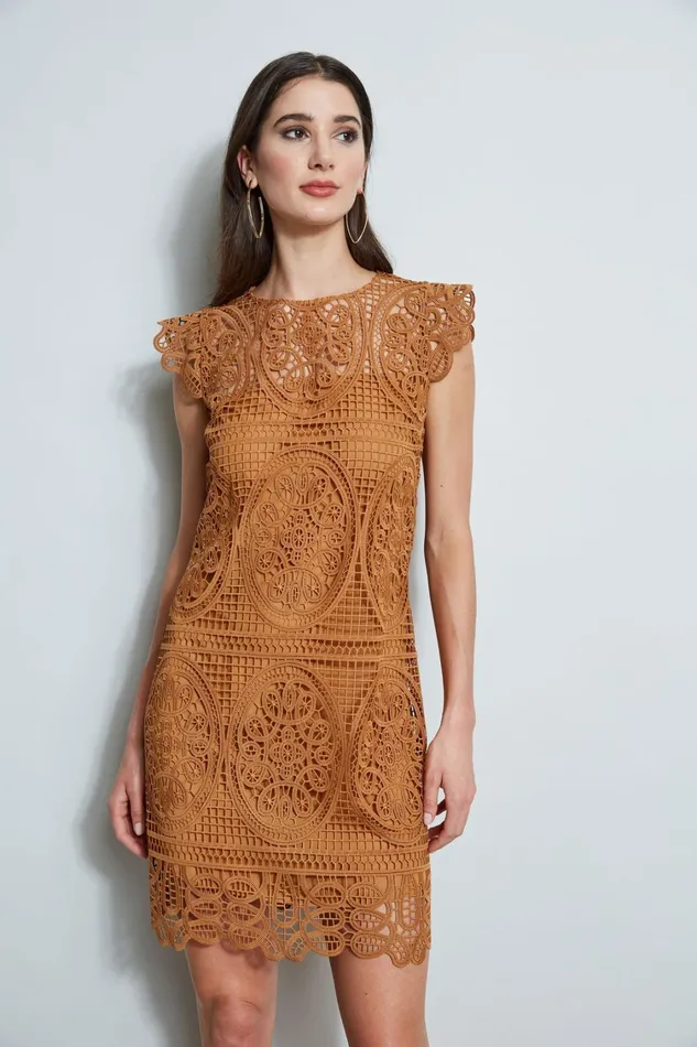 Elie Tahari Short Dresses Lace Flutter Sleeve Dress Caramel 8211 Women