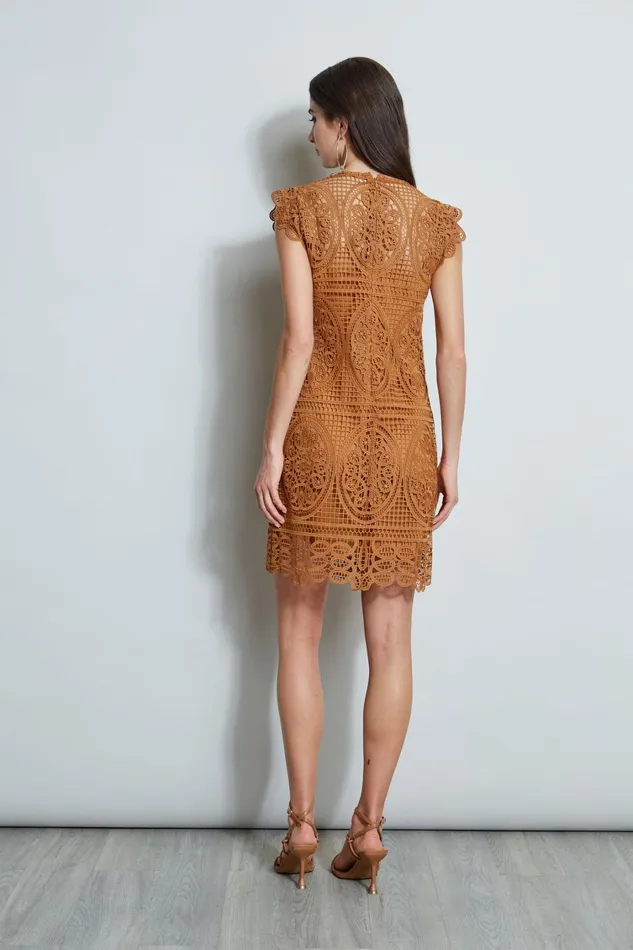 Elie Tahari Short Dresses Lace Flutter Sleeve Dress Caramel 8211 Women