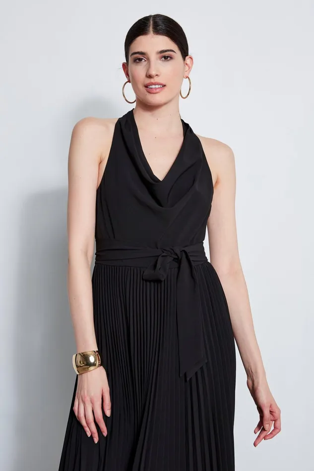 Elie Tahari Short Dresses Pleated Cowl Midi Dress Black 8211 Women