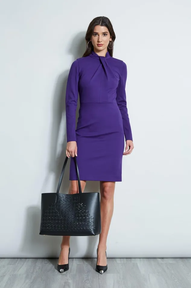 Elie Tahari Short Dresses Twist Knit Long Sleeve Dress Winter Plum 8211 Women Elie Tahari Short Dresses Twist Knit Long Sleeve Dress Winter Plum 8211 Women