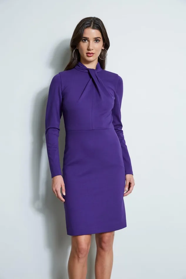 Elie Tahari Short Dresses Twist Knit Long Sleeve Dress Winter Plum 8211 Women