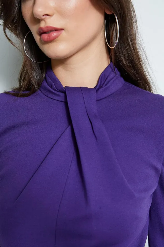 Elie Tahari Short Dresses Twist Knit Long Sleeve Dress Winter Plum 8211 Women