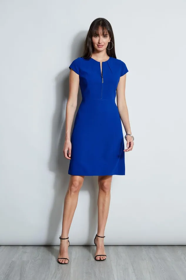 Elie Tahari Short Sleeve Dresses Chain Zip Dart Dress Klein Blue 8211 Women