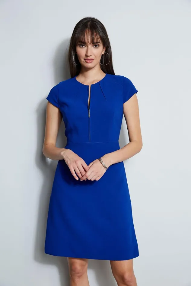 Elie Tahari Short Sleeve Dresses Chain Zip Dart Dress Klein Blue 8211 Women