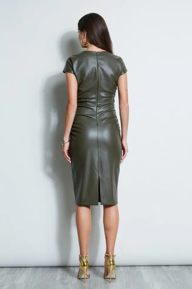 Elie Tahari Short Sleeve Dresses Vegan Leather Keyhole Dress Olive 8211 Women