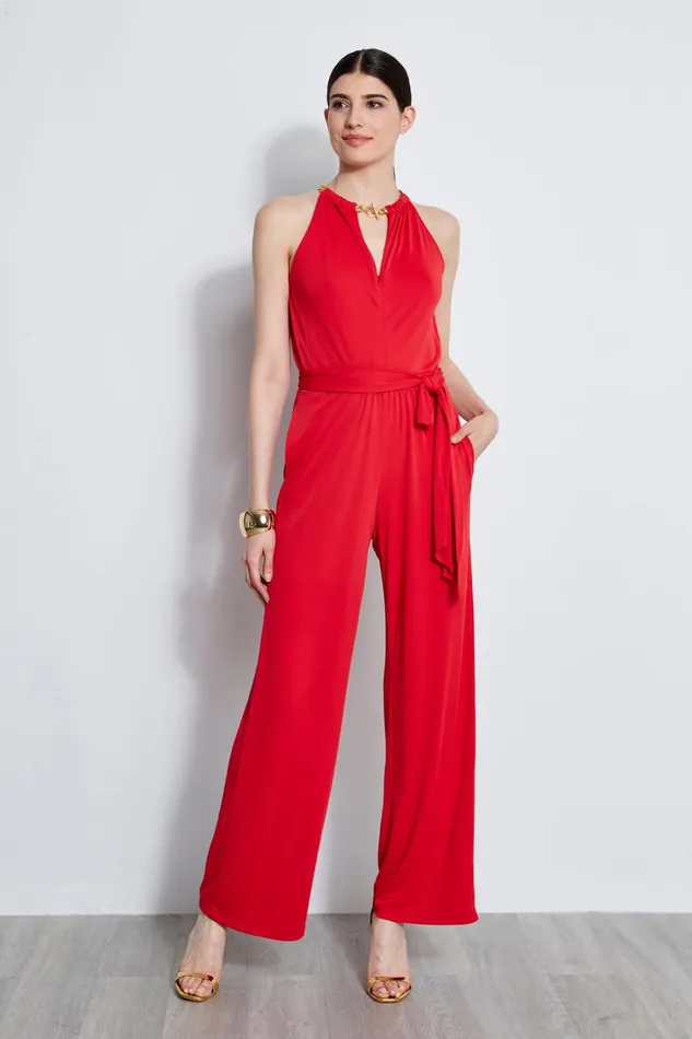 Elie Tahari Sleeveless Dresses Chain Jersey Jumpsuit Blaze Red 8211 Women