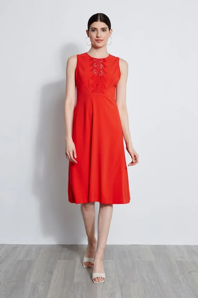 Elie Tahari Sleeveless Dresses Lace Applique Midi Dress Agave 8211 Women