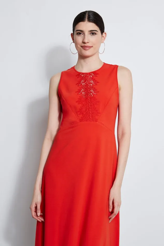 Elie Tahari Sleeveless Dresses Lace Applique Midi Dress Agave 8211 Women