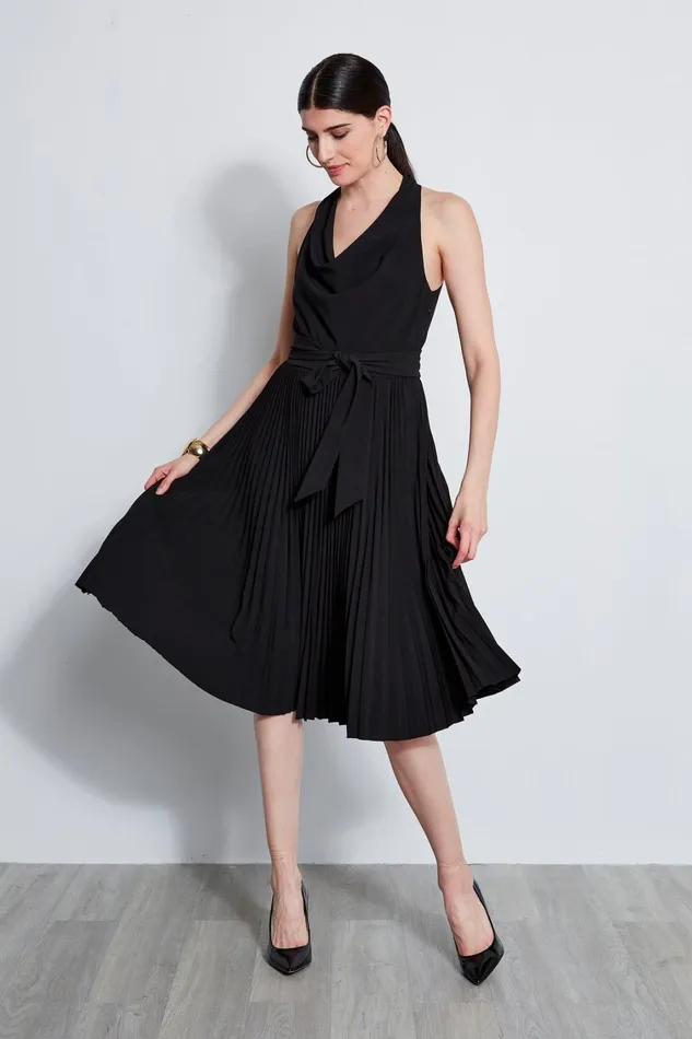 Elie Tahari Sleeveless Dresses Pleated Cowl Midi Dress Black 8211 Women