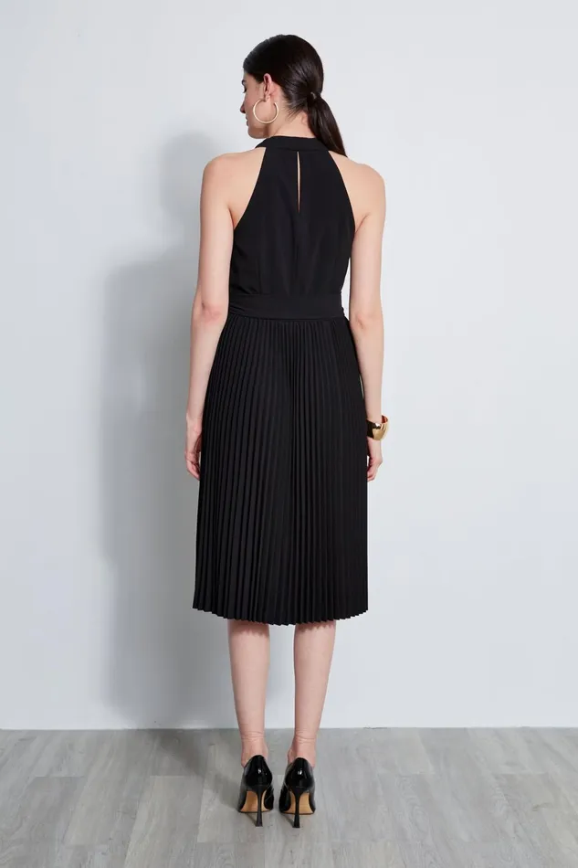 Elie Tahari Sleeveless Dresses Pleated Cowl Midi Dress Black 8211 Women