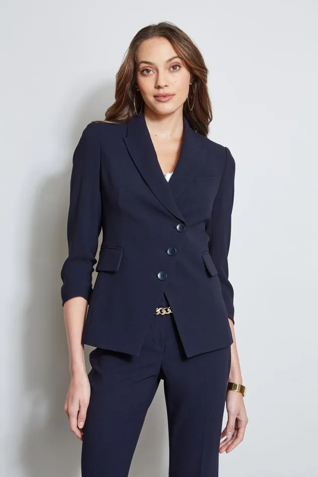 Elie Tahari Suiting 3 Button Ruched Sleeve Blazer Stargazer 8211 Women
