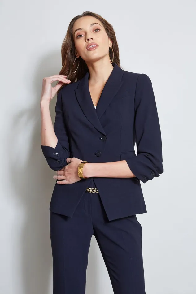 Elie Tahari Suiting 3 Button Ruched Sleeve Blazer Stargazer 8211 Women