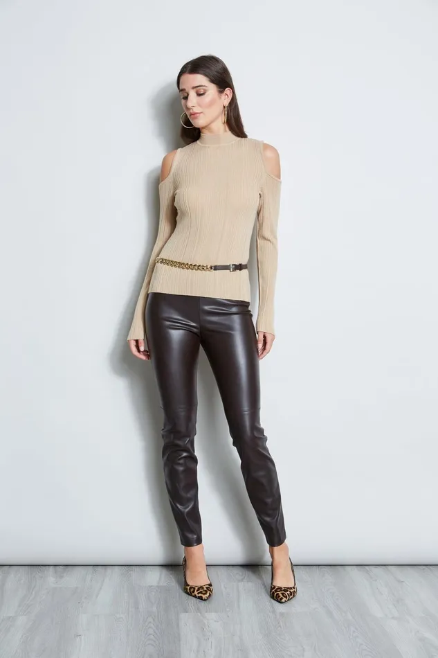 Elie Tahari Suiting Cold Shoulder Mock Neck Sweater Camel 8211 Women