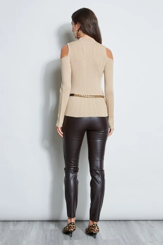 Elie Tahari Suiting Cold Shoulder Mock Neck Sweater Camel 8211 Women
