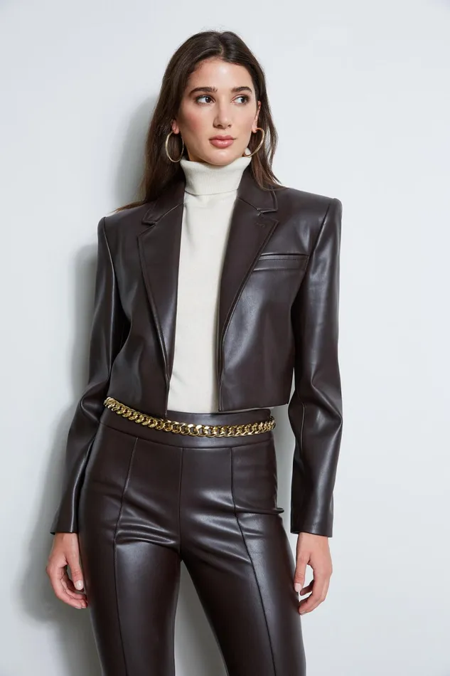 Elie Tahari Suiting Cropped Vegan Leather Jacket Espresso 8211 Women