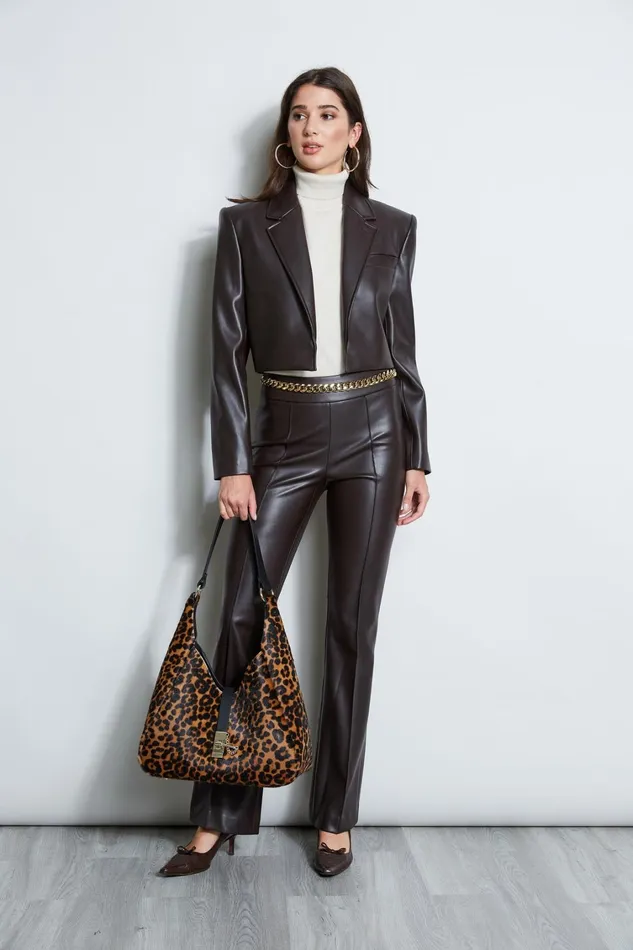 Elie Tahari Suiting Cropped Vegan Leather Jacket Espresso 8211 Women
