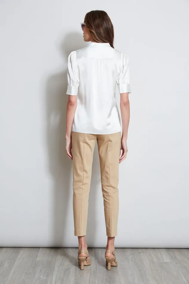 Elie Tahari Suiting Silk Satin Ruched Sleeve Shirt Fresh Pearl 8211 Women