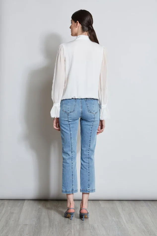 Elie Tahari Tops Embroidered Sleeve Blouson Shirt Fresh Pearl 8211 Women
