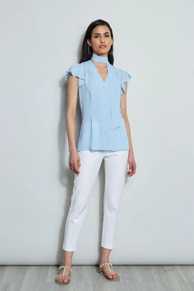 Elie Tahari Tops Flutter Sleeve Tie Shirt Water Blue 8211 Women