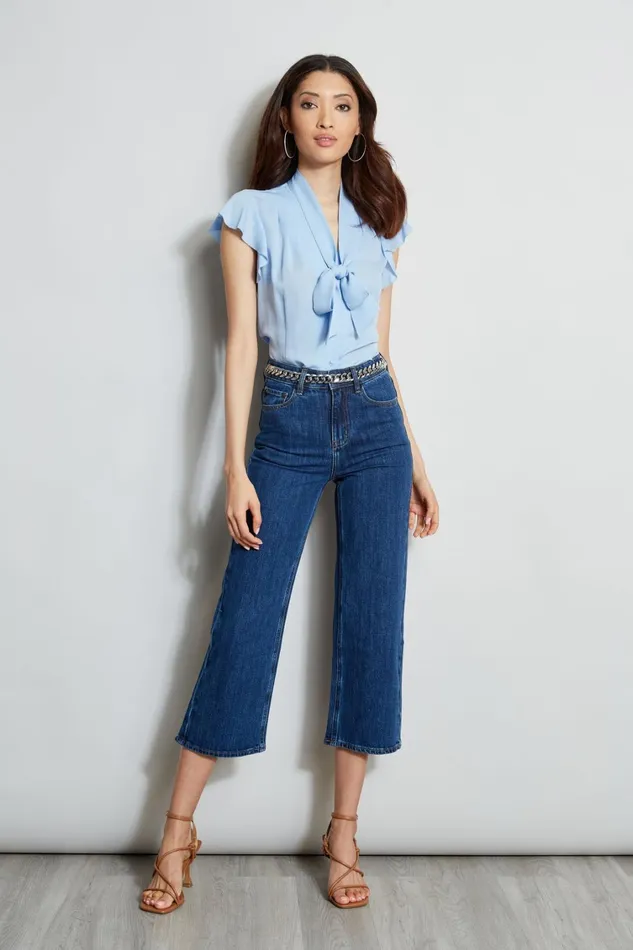 Elie Tahari Tops Flutter Sleeve Tie Shirt Water Blue 8211 Women