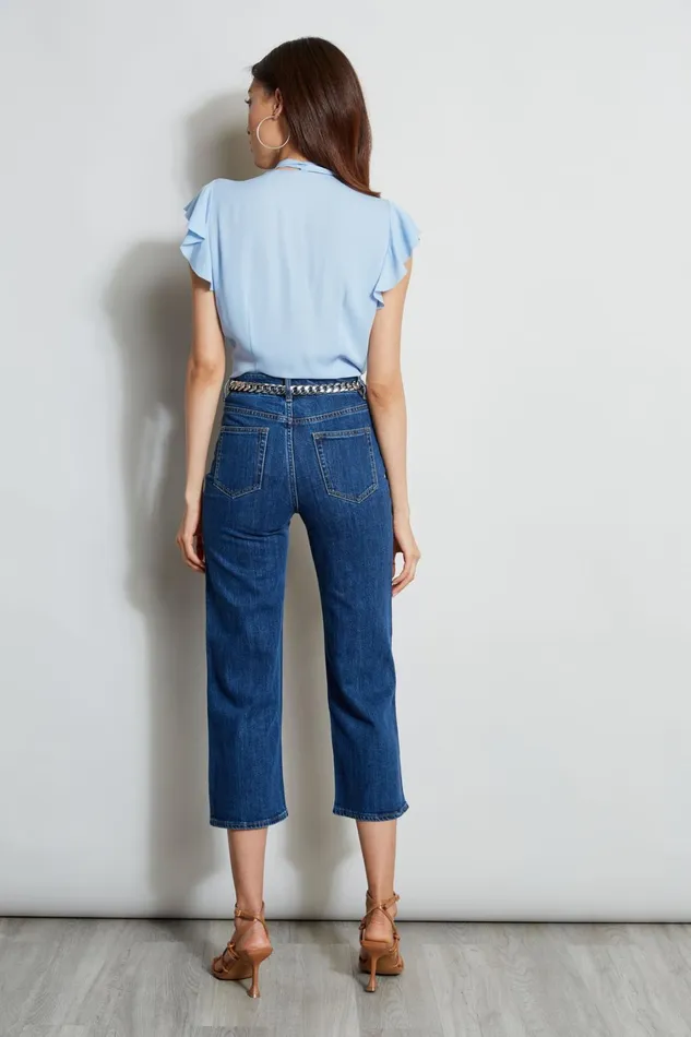 Elie Tahari Tops Flutter Sleeve Tie Shirt Water Blue 8211 Women