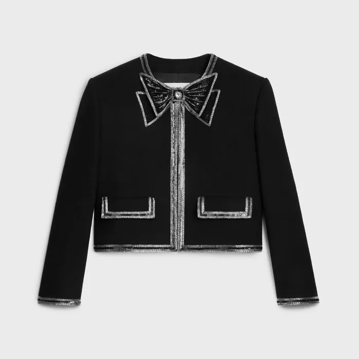 Embroidered Cardigan In Wool Cloth Black Men CELINE KNITWEAR