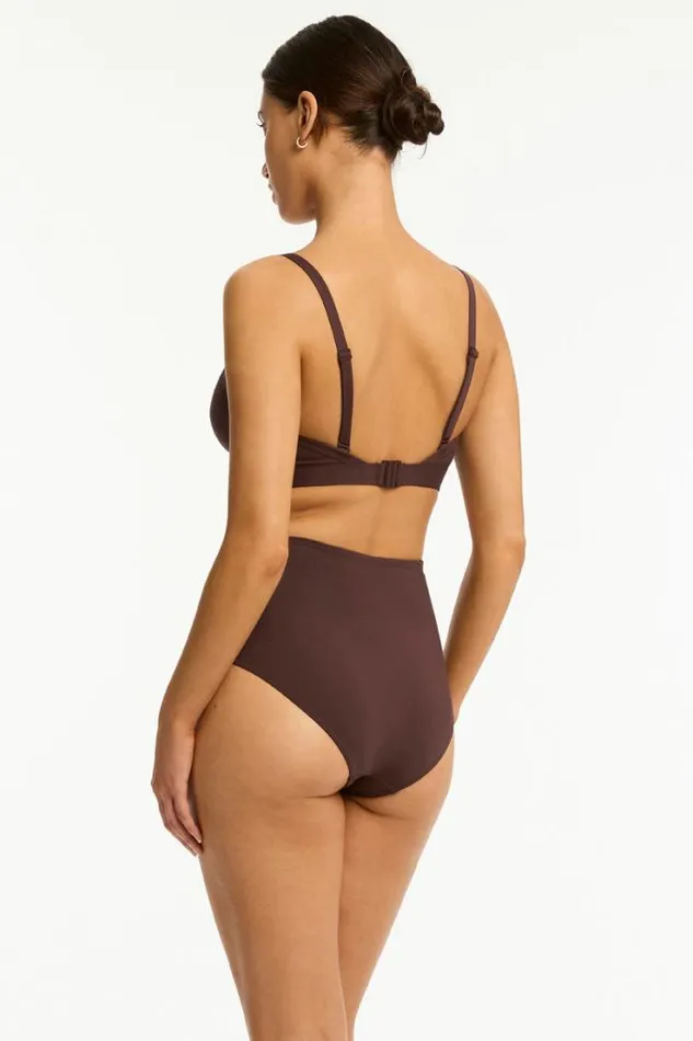 Essentials Edit High Waist Gathered Side Pant Eco Essentials Cocoa Women Sea Level Bottoms