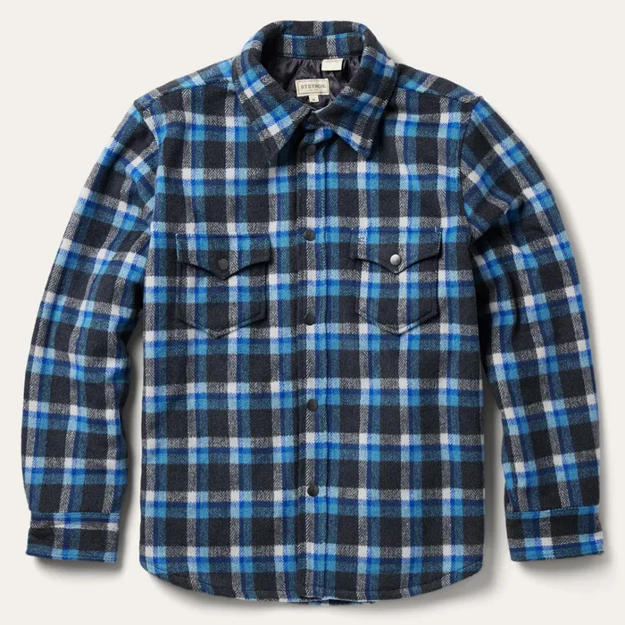 Flannel Shirts Men Stetson Blue Plaid Quilted Shirt Jacket Blue