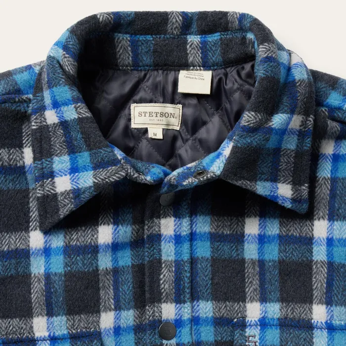 Flannel Shirts Men Stetson Blue Plaid Quilted Shirt Jacket Blue