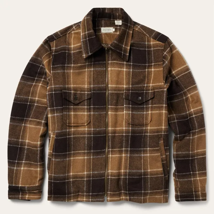 Flannel Shirts Men Stetson Brown Plaid Western Coat Brown