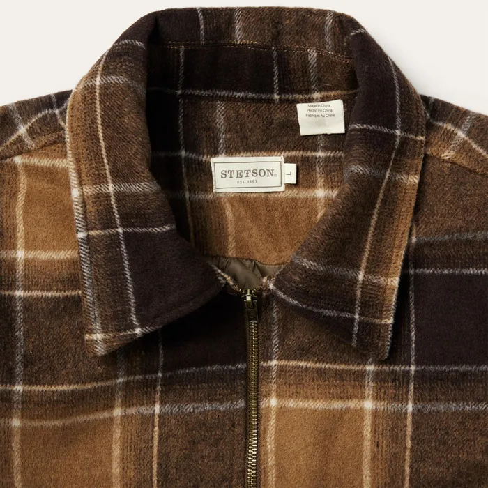 Flannel Shirts Men Stetson Brown Plaid Western Coat Brown
