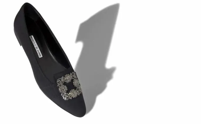 Flats Women Manolo Blahnik MARRIABlack Crepe De Chine Embellished Flat Pumps