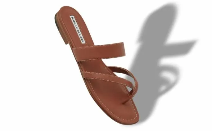 Flats Women Manolo Blahnik SUSACRUBrown Calf Leather Crossover Flat Sandals