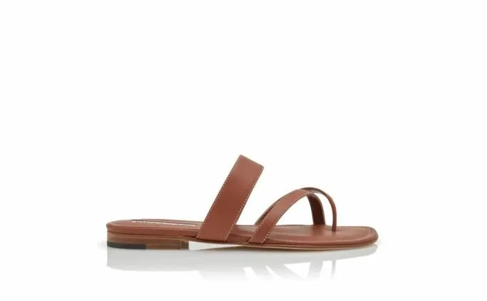 Flats Women Manolo Blahnik SUSACRUBrown Calf Leather Crossover Flat Sandals Flats Women Manolo Blahnik SUSACRUBrown Calf Leather Crossover Flat Sandals