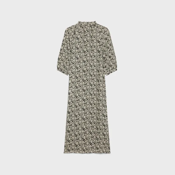 Folk Dress In Viscose Georgette Blackoff White Women CELINE DRESSES AND SKIRTS