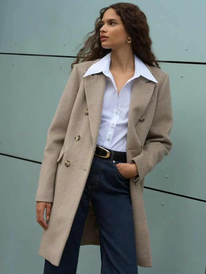 French Connection Adele Felt Coat Beige Woman Coats and Jackets