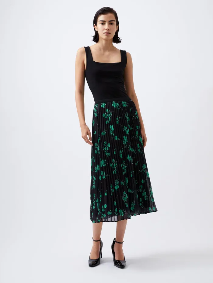 French Connection Alessandra Recycled Pleated Skirt BlackGreen Woman Skirts