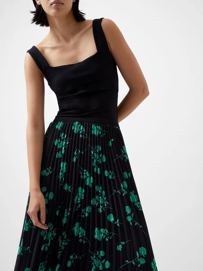 French Connection Alessandra Recycled Pleated Skirt BlackGreen Woman Skirts