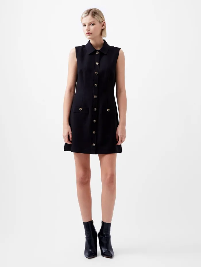 French Connection Azra Twill Sleeveless Button Mini Dress Black Woman Dresses